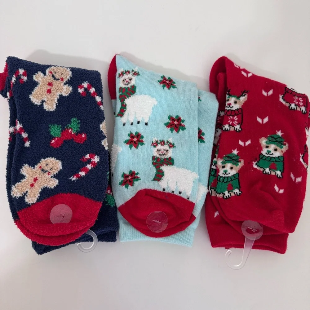NWT Wondershop Target Christmas Crew Socks 3-Pack Llama Dog Gingerbread OSFM
